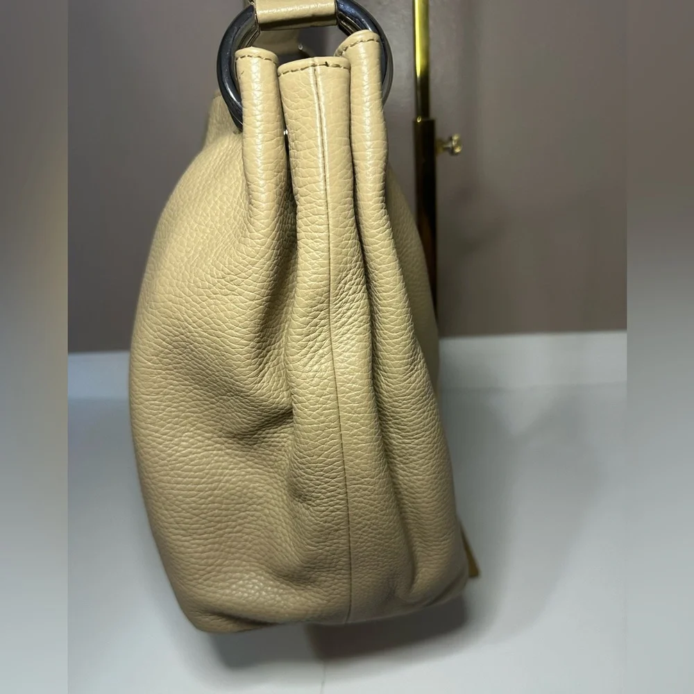 Furla Light Taupe Pebbled Leather Hobo Shoulder Bag with Tassel - EUC